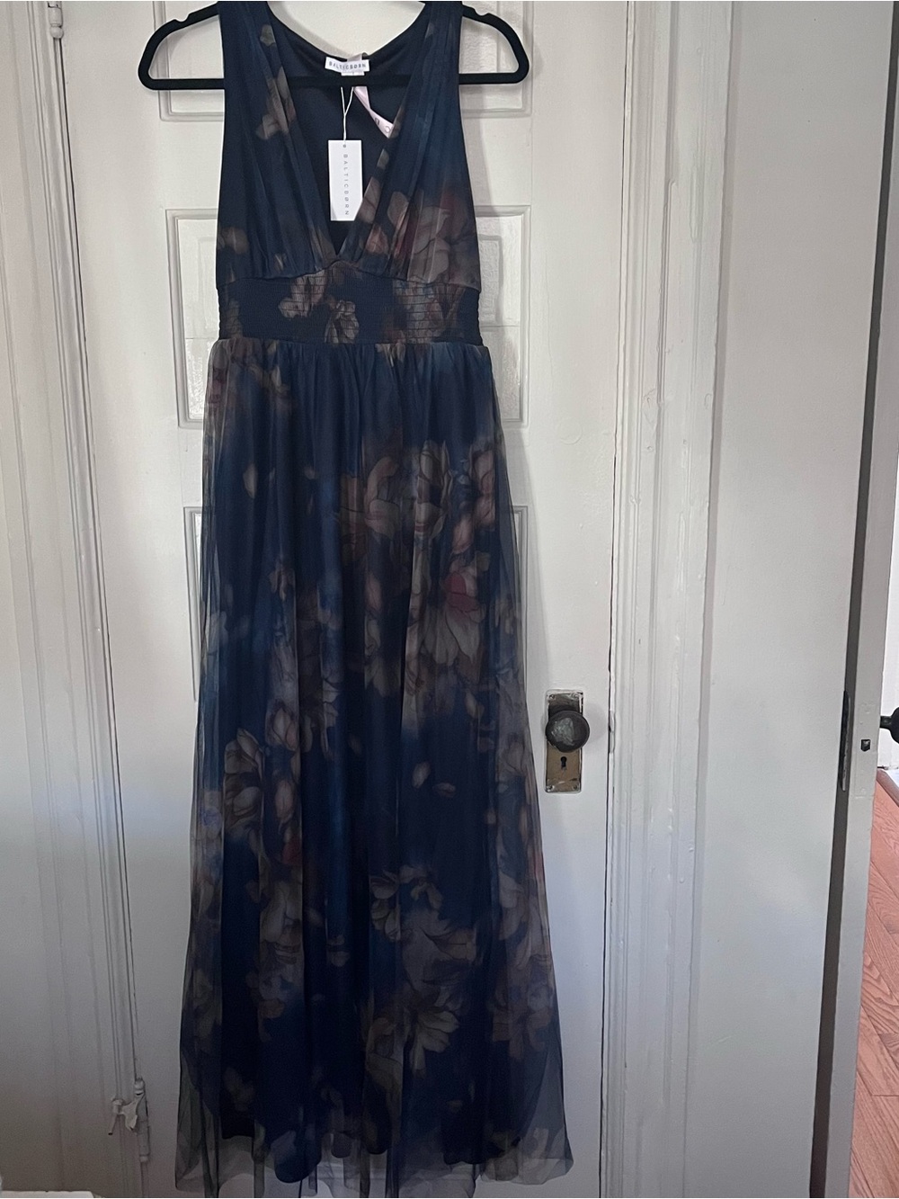 Baltic Born Navy Floral V-Neck Maxi Dress with Brown Blooms - Picture 4 of 7